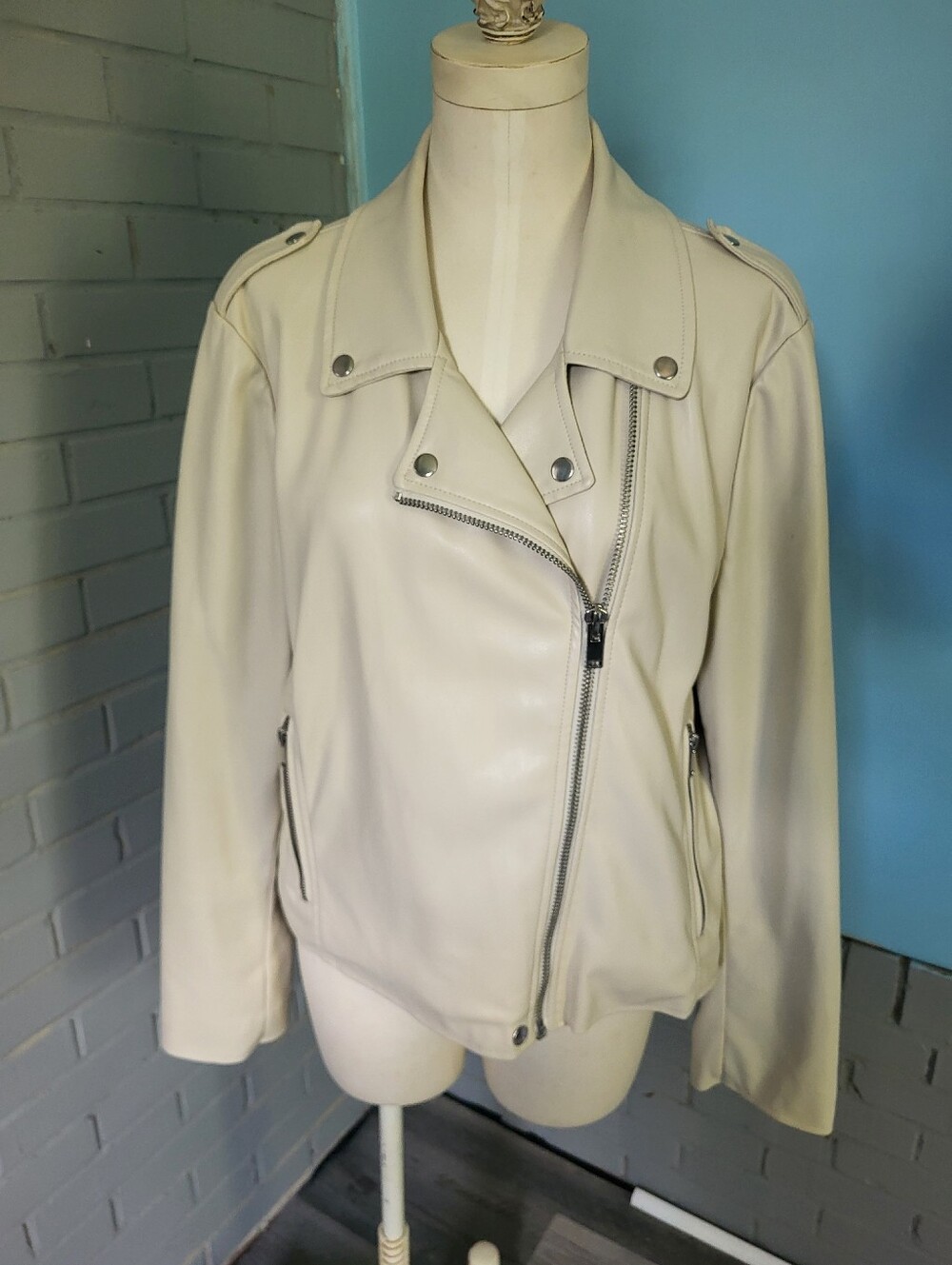 bagatelle Cream Faux Leather Moto Jacket